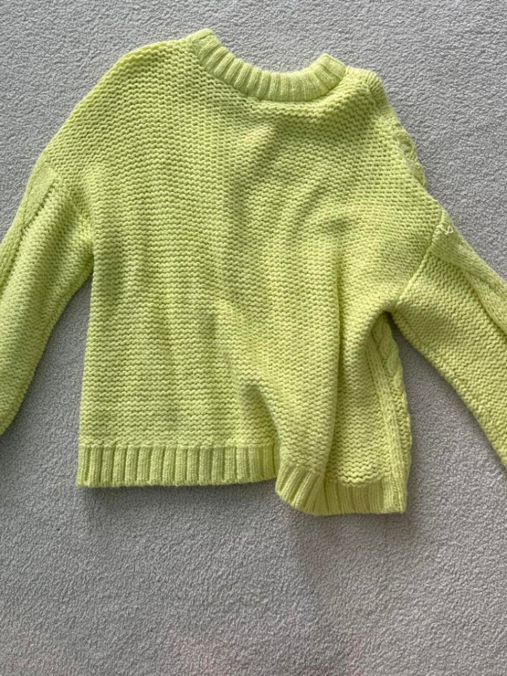 Lime Neon Yellow‑Green Chunky Cable Knit Crew Neck Sweater